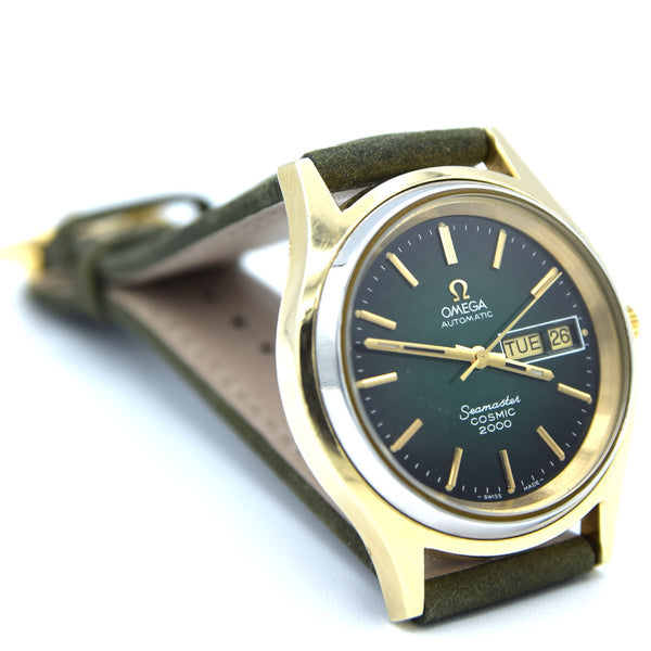 1977 Omega Rare Large Cosmic 2000 Fumé Emerald Green Automatic Day/Date Model 166.129