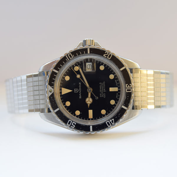 1970s Sandoz Swiss Divers Submariner-Style Wristwatch with Date in Stainless Steel