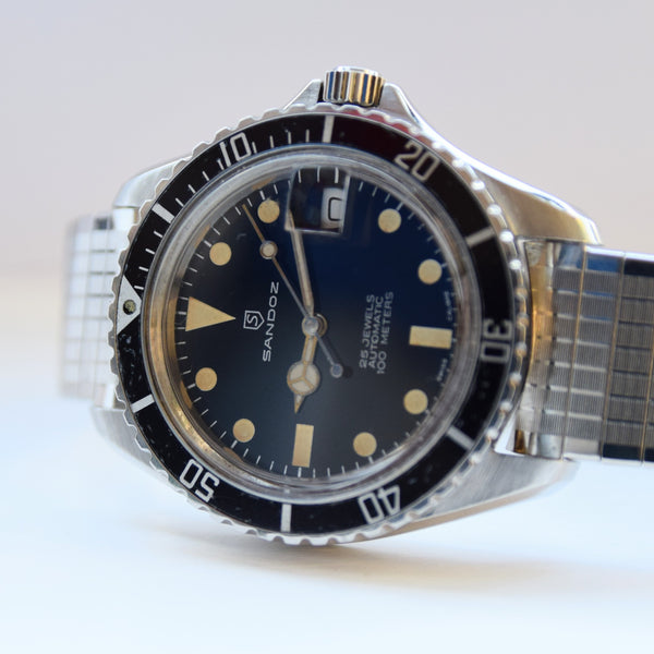 1970s Sandoz Swiss Divers Submariner-Style Wristwatch with Date in Stainless Steel