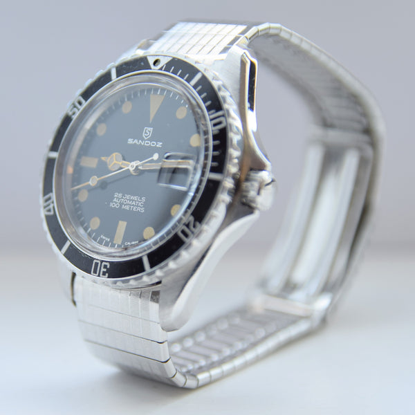 1970s Sandoz Swiss Divers Submariner-Style Wristwatch with Date in Stainless Steel