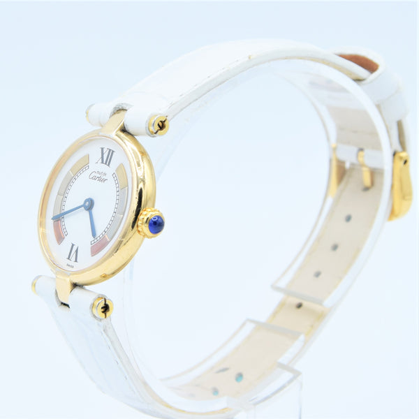 1990s Ladies Cartier 'Must de' Ronde Vendôme with Tri-Colour Dial in 925 Silver Gilt Vermeil Case