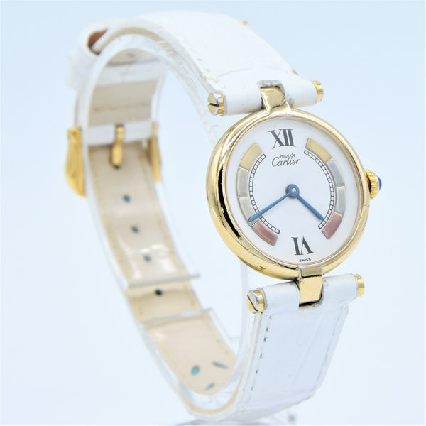 1990s Ladies Cartier 'Must de' Ronde Vendôme with Tri-Colour Dial in 925 Silver Gilt Vermeil Case