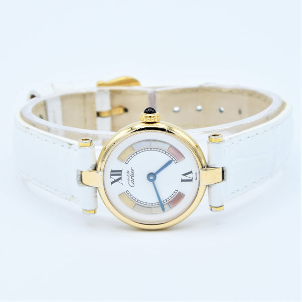 1990s Ladies Cartier 'Must de' Ronde Vendôme with Tri-Colour Dial in 925 Silver Gilt Vermeil Case
