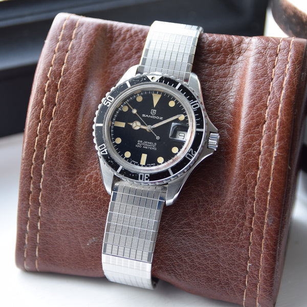 1970s Sandoz Swiss Divers Submariner-Style Wristwatch with Date in Stainless Steel