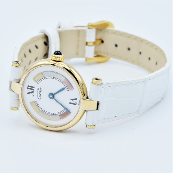 1990s Ladies Cartier 'Must de' Ronde Vendôme with Tri-Colour Dial in 925 Silver Gilt Vermeil Case