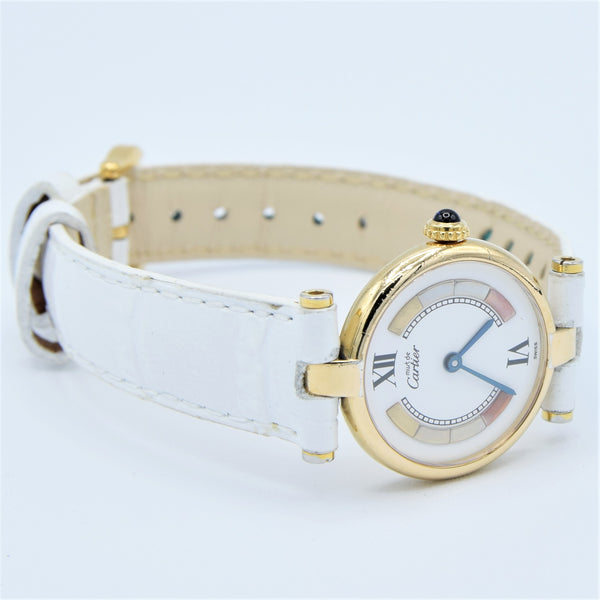 1990s Ladies Cartier 'Must de' Ronde Vendôme with Tri-Colour Dial in 925 Silver Gilt Vermeil Case