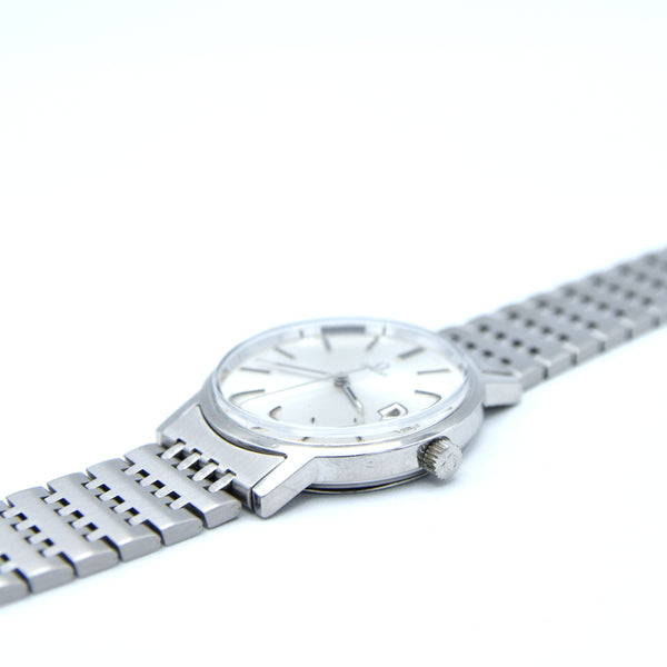 1980-81 Omega Manual Wind Date Dress Watch Model 136.0104 in Stainless Steel on Bracelet with Box and Papers