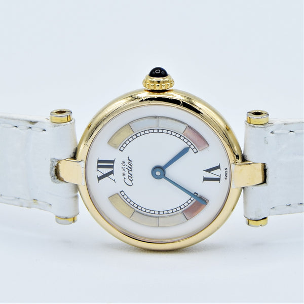 1990s Ladies Cartier 'Must de' Ronde Vendôme with Tri-Colour Dial in 925 Silver Gilt Vermeil Case