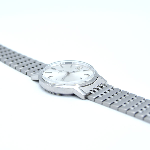 1980-81 Omega Manual Wind Date Dress Watch Model 136.0104 in Stainless Steel on Bracelet with Box and Papers