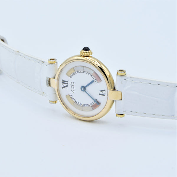 1990s Ladies Cartier 'Must de' Ronde Vendôme with Tri-Colour Dial in 925 Silver Gilt Vermeil Case