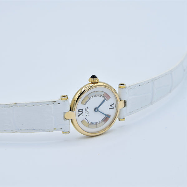 1990s Ladies Cartier 'Must de' Ronde Vendôme with Tri-Colour Dial in 925 Silver Gilt Vermeil Case