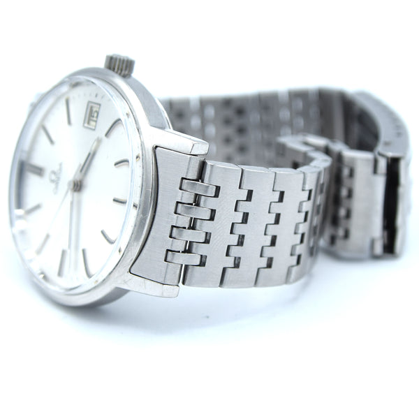 1980-81 Omega Manual Wind Date Dress Watch Model 136.0104 in Stainless Steel on Bracelet with Box and Papers