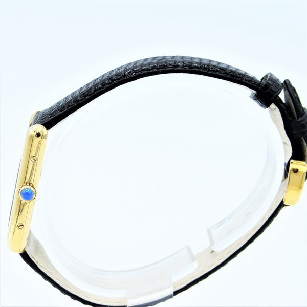 1990s Classic Cartier Quartz Tank with Roman Numerals Dial in 925 Silver Gilt Vermeil