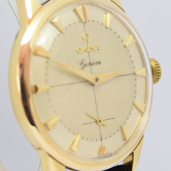 1956 Omega Geneve in Solid 9ct Gold with Original Two-Tone Dial & Arrowhead Batons
