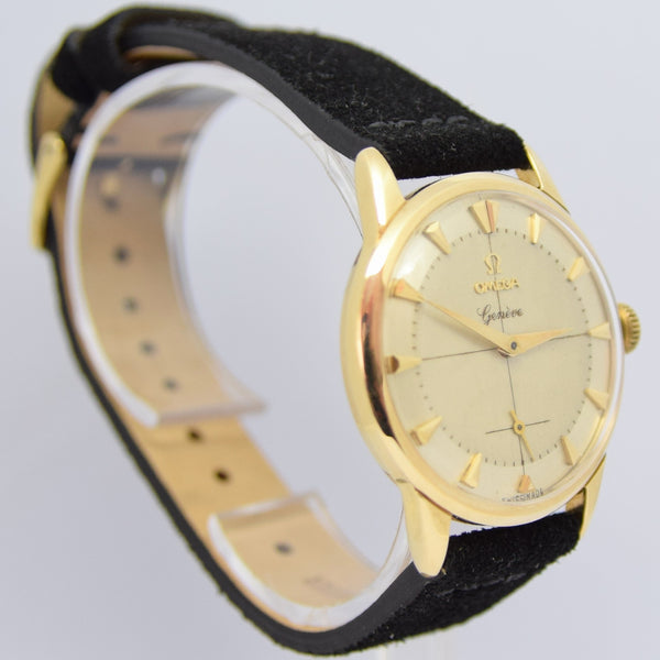 1956 Omega Geneve in Solid 9ct Gold with Original Two-Tone Dial & Arrowhead Batons