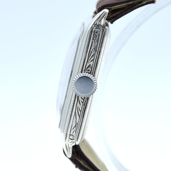 1930 Tavannes Cyma Rectangular Deco Tank Watch with Arabic Numerals in 925 Sterling Silver Case