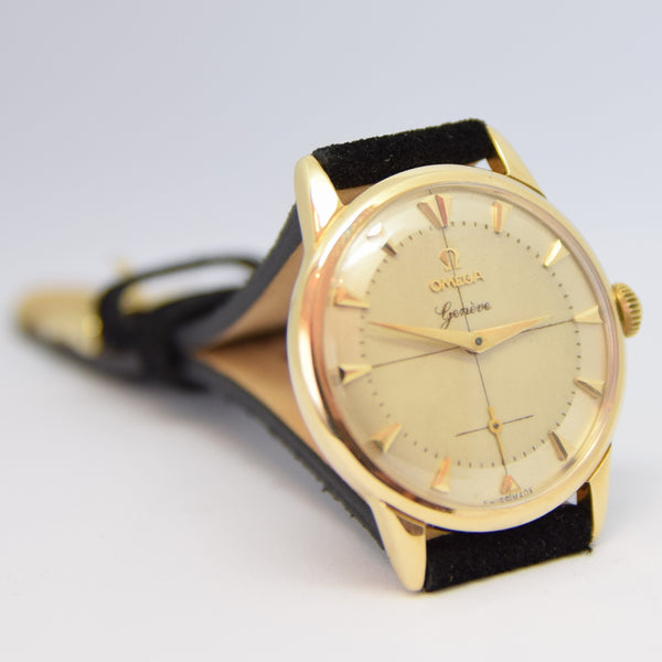 1956 Omega Geneve in Solid 9ct Gold with Original Two-Tone Dial & Arrowhead Batons