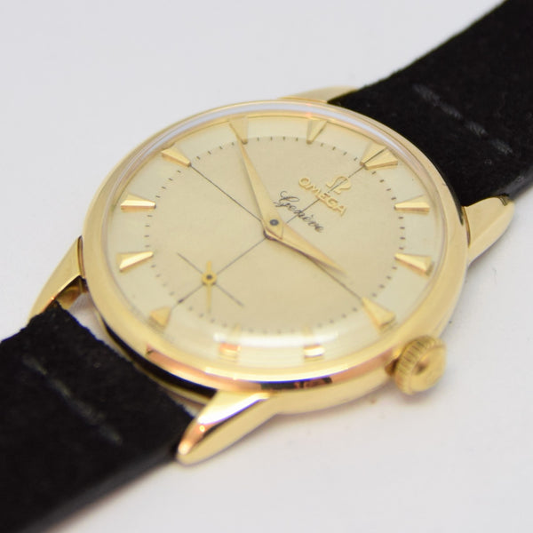 1956 Omega Geneve in Solid 9ct Gold with Original Two-Tone Dial & Arrowhead Batons