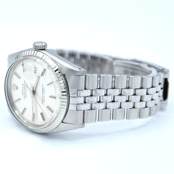 1971 Sharp Rolex Oyster Perpetual Datejust with White Gold Fluted Bezel Model 1601 in Stainless Steel on Jubilee Bracelet