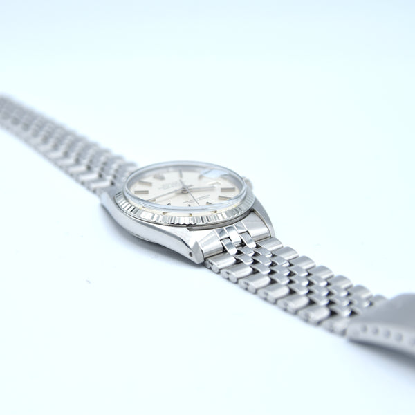 1971 Sharp Rolex Oyster Perpetual Datejust with White Gold Fluted Bezel Model 1601 in Stainless Steel on Jubilee Bracelet
