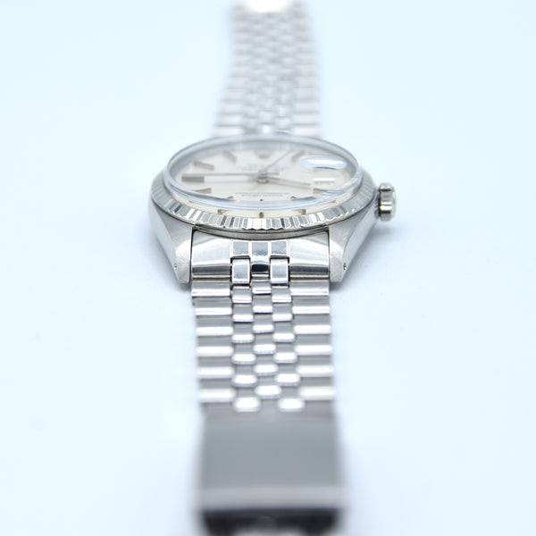 1971 Sharp Rolex Oyster Perpetual Datejust with White Gold Fluted Bezel Model 1601 in Stainless Steel on Jubilee Bracelet