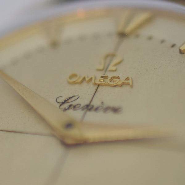 1956 Omega Geneve in Solid 9ct Gold with Original Two-Tone Dial & Arrowhead Batons