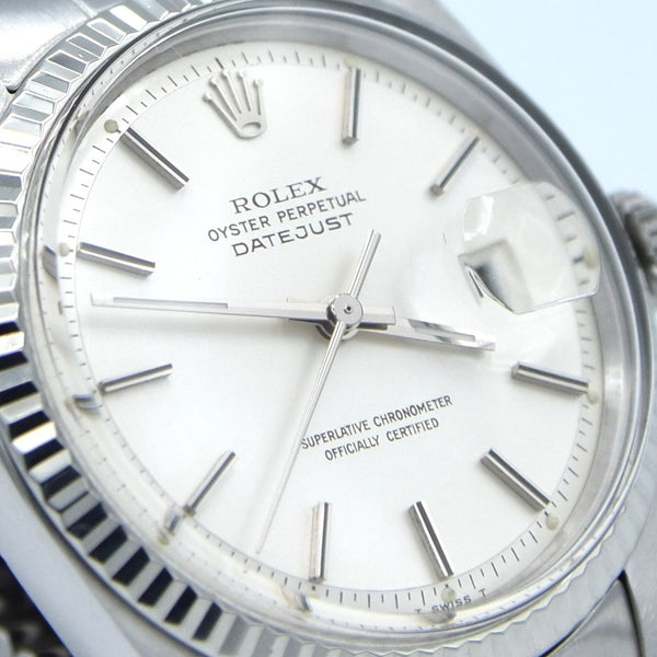 1971 Sharp Rolex Oyster Perpetual Datejust with White Gold Fluted Bezel Model 1601 in Stainless Steel on Jubilee Bracelet