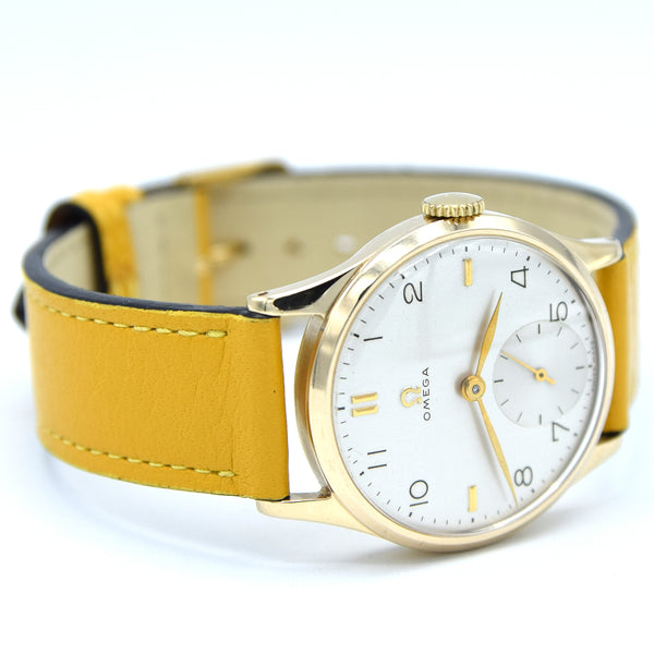 1949 Omega Mint Classic Manual Wind Dress Watch Model 13322 in Solid 9ct English Case with Box