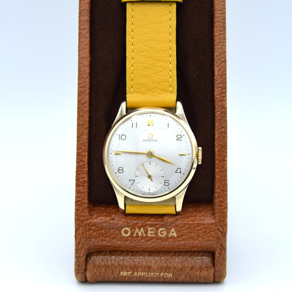 1949 Omega Mint Classic Manual Wind Dress Watch Model 13322 in Solid 9ct English Case with Box