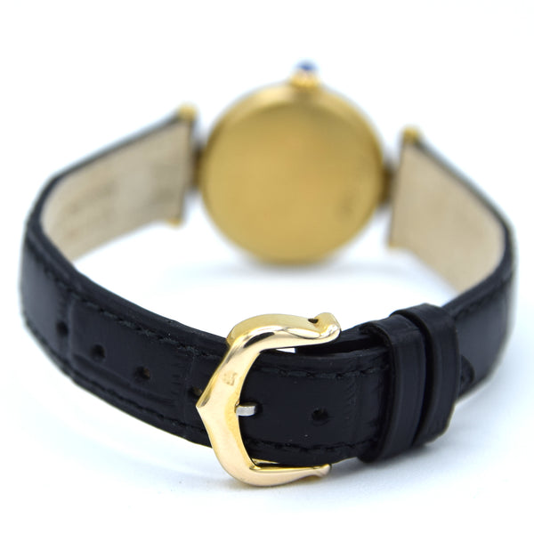 1990s Ladies Cartier 'Must de' Ronde with Black Dial and Vendôme Lugs in 925 Sterling Silver Gilt Vermeil Case
