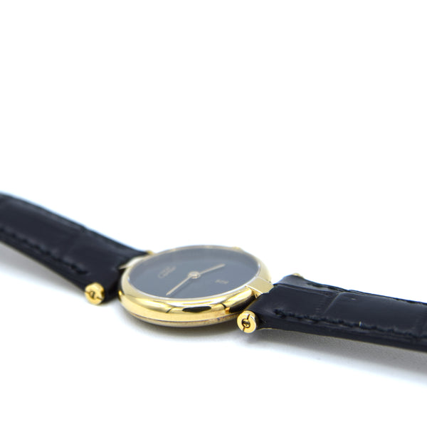 1990s Ladies Cartier 'Must de' Ronde with Black Dial and Vendôme Lugs in 925 Sterling Silver Gilt Vermeil Case