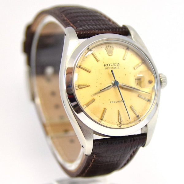 1960 Rolex Oysterdate Precision Wristwatch with Stunning Patina Dial in Stainless Steel on Leather Model 6694