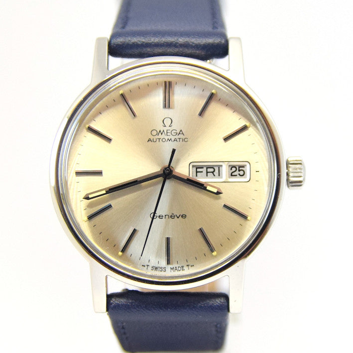 1975 Omega Geneve Automatic Wristwatch - Day Date Model 166.0117 with Silvered Dial
