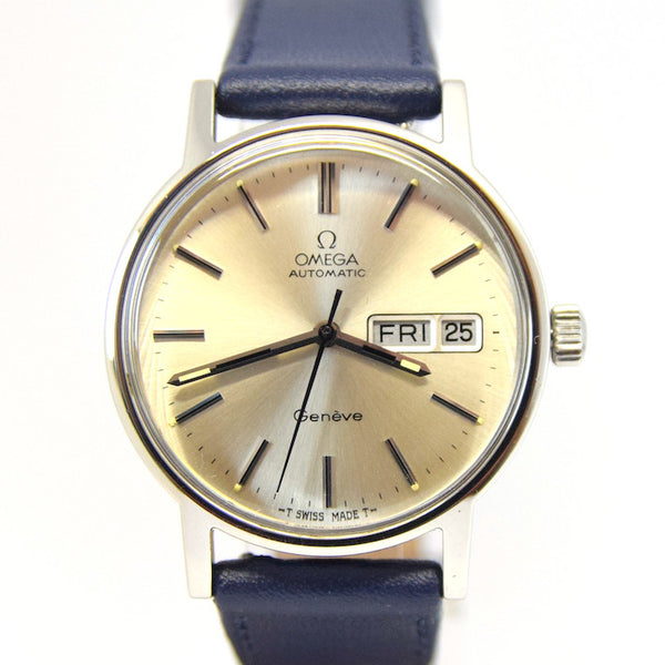 1975 Omega Geneve Automatic Wristwatch - Day Date Model 166.0117 with Silvered Dial