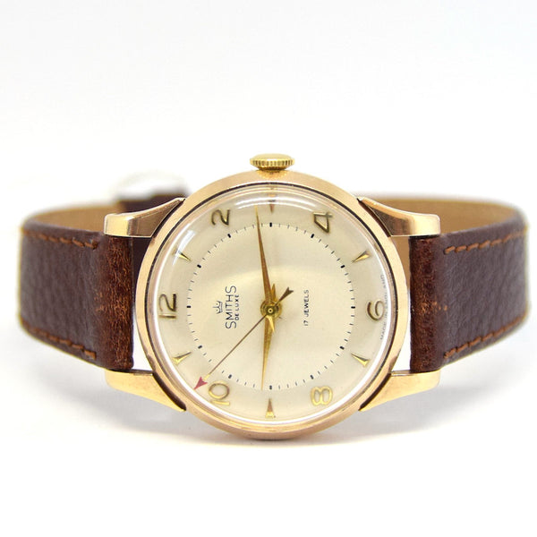 1957 Smiths De Luxe All English 9ct Gold Dress Wristwatch with Arabic Numerals in Mint Condition