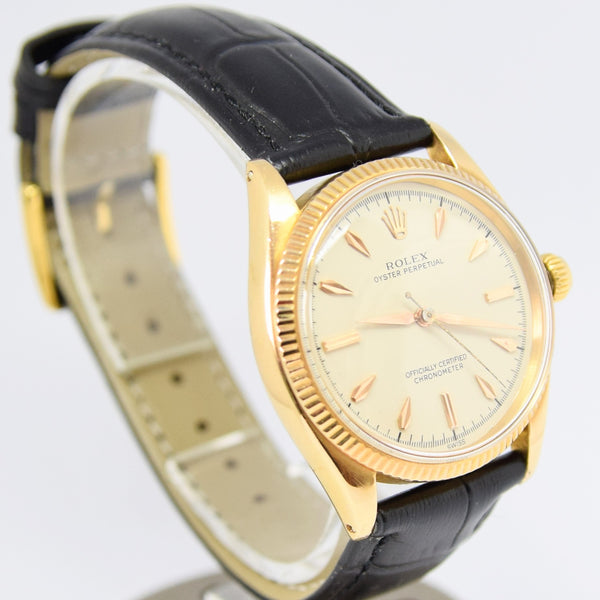 1950s Rolex Oyster Perpetual Chronometer in 18ct Gold Model 6567 with Fluted Bezel and Dagger Markers