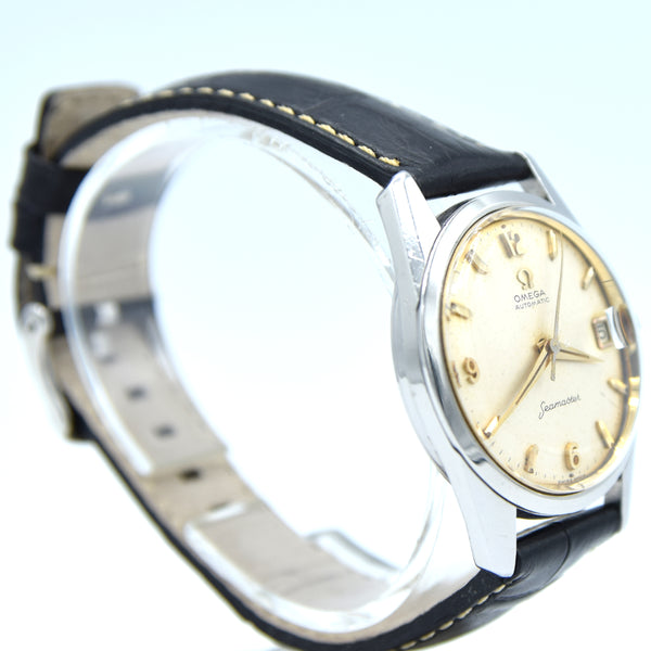 1959 Omega Seamaster Automatic Date Wristwatch Model 14710 with Original Off-White Dial in Stainless Steel