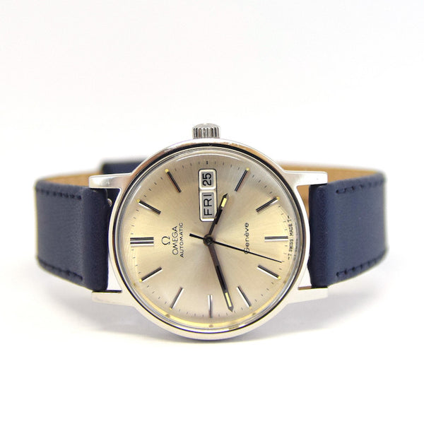 1975 Omega Geneve Automatic Wristwatch - Day Date Model 166.0117 with Silvered Dial