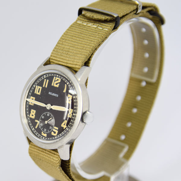 1940s Helbros Rare Military Style Wristwatch with Original Propaganda Box Helvetia Cal 82a