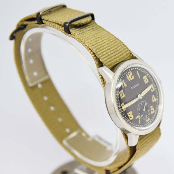 1940s Helbros Rare Military Style Wristwatch with Original Propaganda Box Helvetia Cal 82a