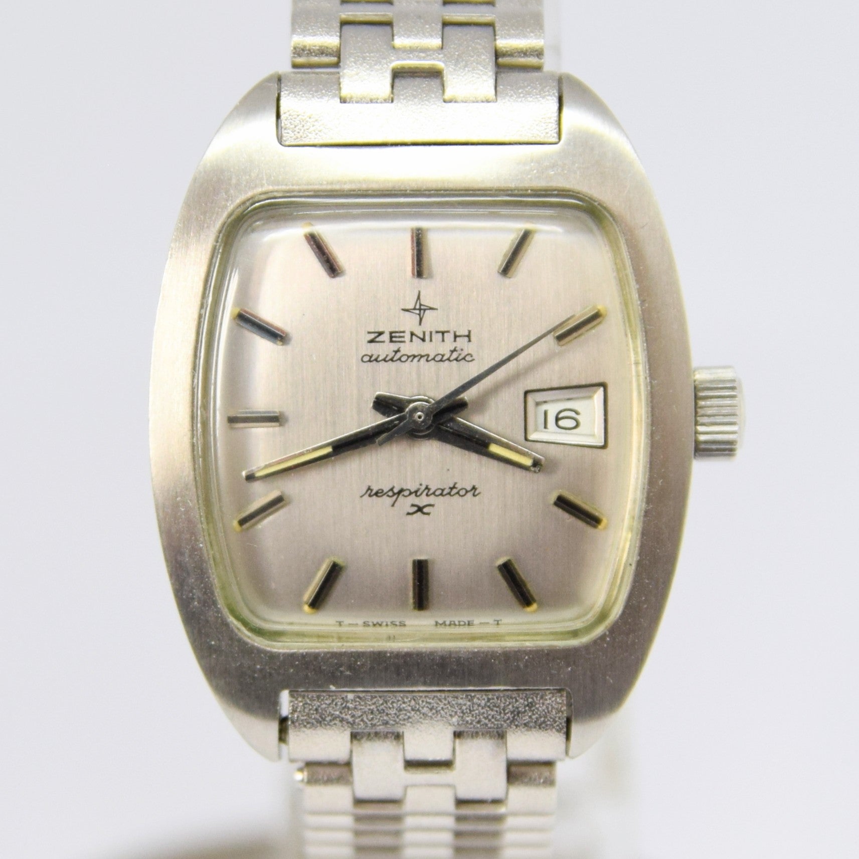 1970s Like New Ladies Zenith Automatic Respirator with Graphite Dial in Stainless Steel with NSA Bracelet