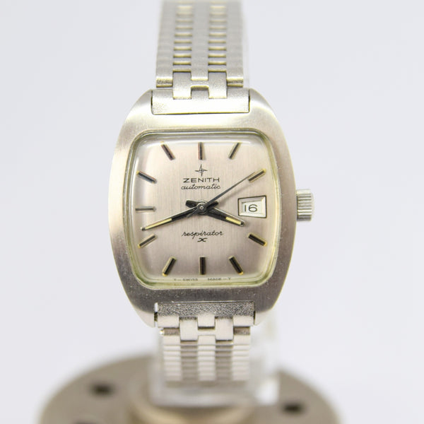 1970s Like New Ladies Zenith Automatic Respirator with Graphite Dial in Stainless Steel with NSA Bracelet