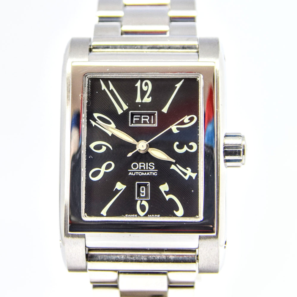 2000 Oris Miles Automatic Day Date Model 585.7525.4002 in Stainless Steel on Bracelet Deco Luminous Numbers