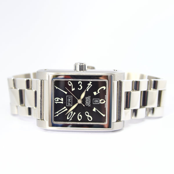 2000 Oris Miles Automatic Day Date Model 585.7525.4002 in Stainless Steel on Bracelet Deco Luminous Numbers