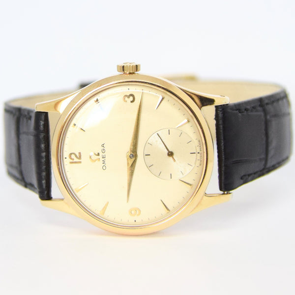 1954 Omega Classic Manual Wind Dress Watch in 9ct Gold with Mixed Arrow and Arabic Numerals Sub Seconds