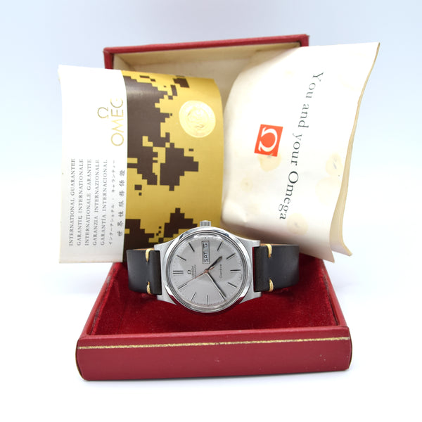 1972 Omega Genève Automatic Day/Date in Stainless Steel Model 166.0169 with Original Omega Buckle, Box and Papers