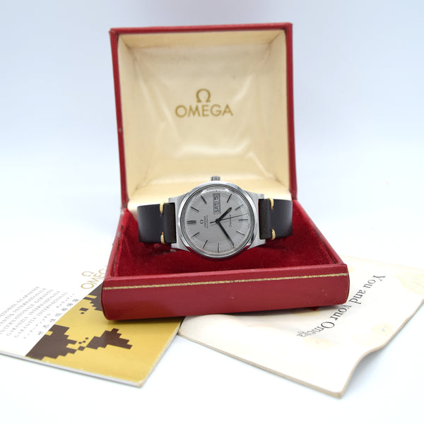 1972 Omega Genève Automatic Day/Date in Stainless Steel Model 166.0169 with Original Omega Buckle, Box and Papers