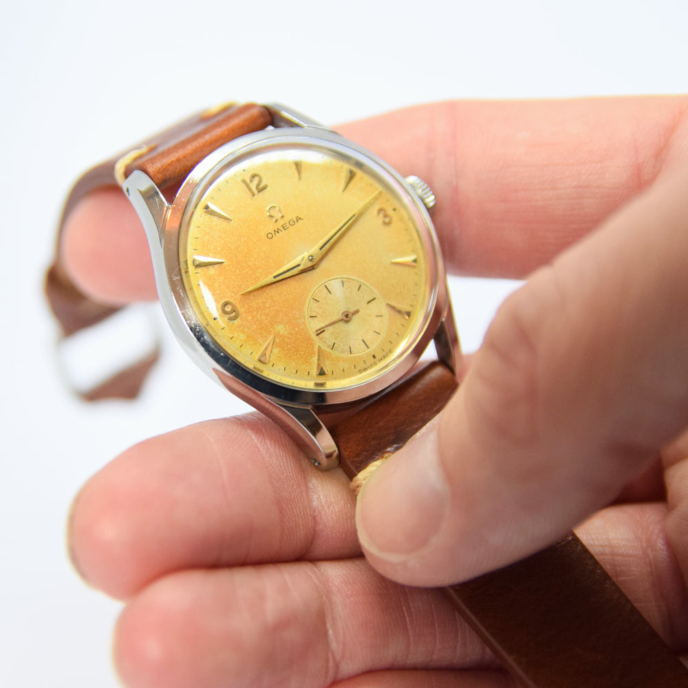 1952 Omega 36mm Model 2639 in a Substantial Stainless Steel Screw-Back Case All Original Cool Patina