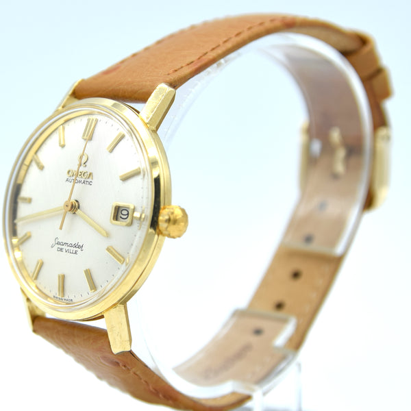 1963 Omega Automatic Seamaster De Ville Date Model 166.5020 in Solid 18ct Gold with Linen Dial with Box