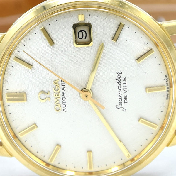 1963 Omega Automatic Seamaster De Ville Date Model 166.5020 in Solid 18ct Gold with Linen Dial with Box